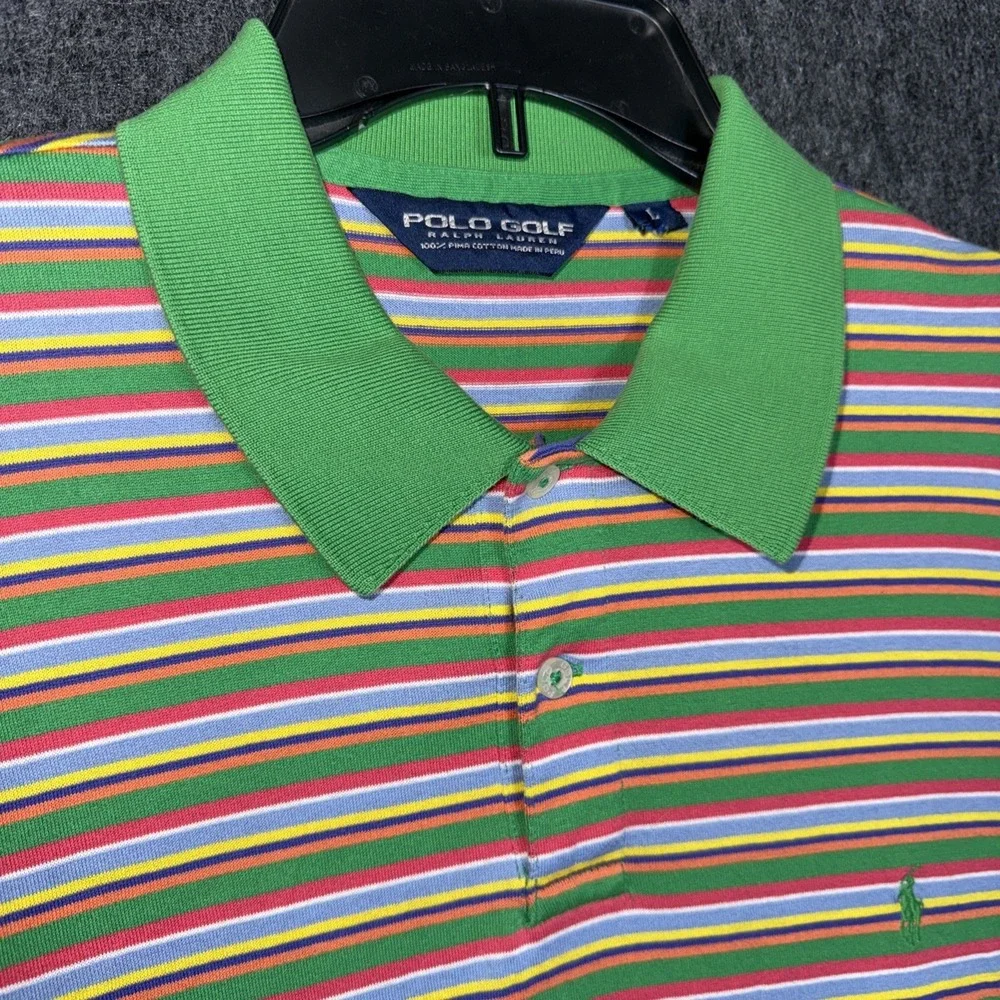 Polo Golf Ralph Lauren Striped Polo Mens Large‎ Multicolor Green Collar